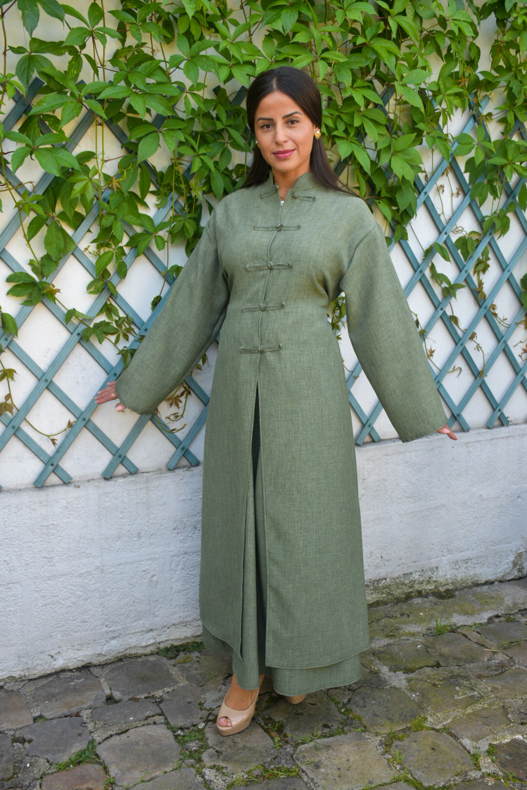 Ensemble kaki Prestige – Kimono & Jupe Longue