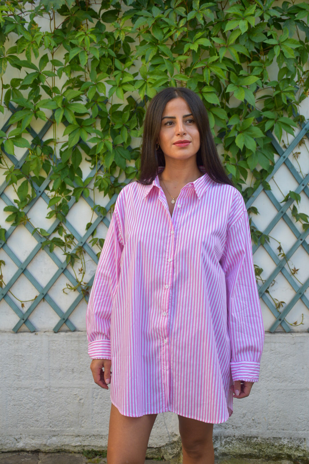 Chemise longue rayée rose & blanc