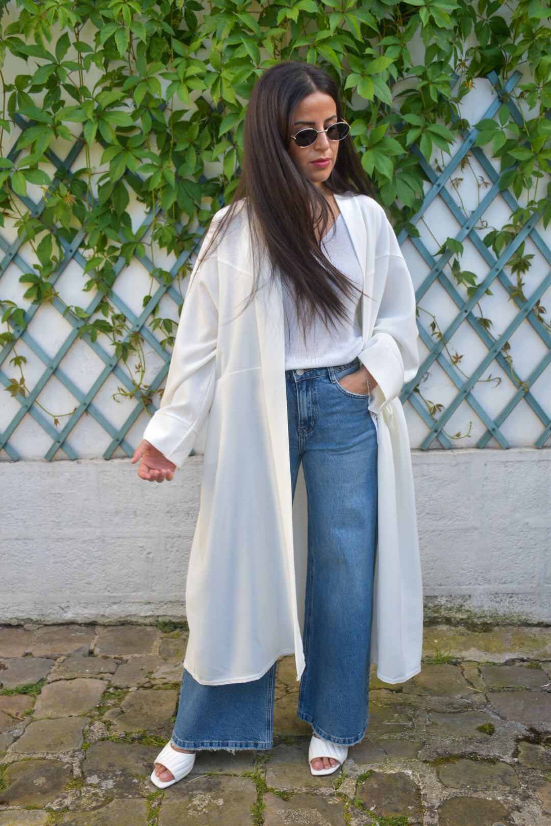 Kimono long blanc avec poches
