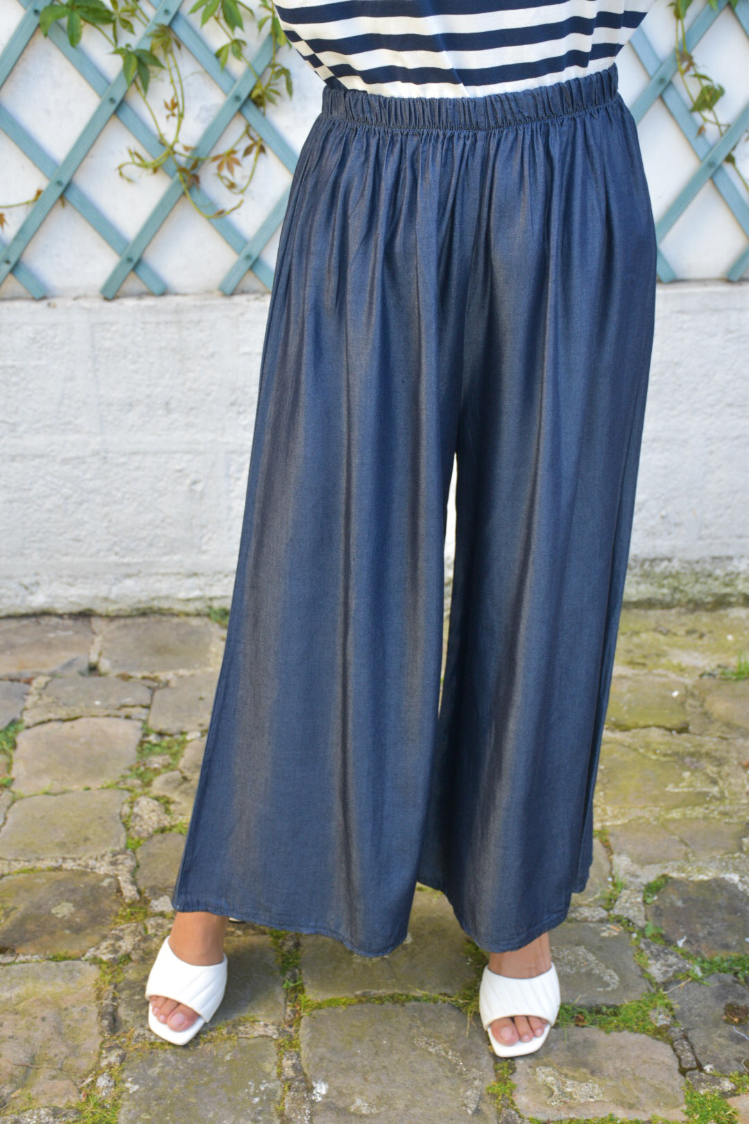 Pantalon large effet jean fluide
