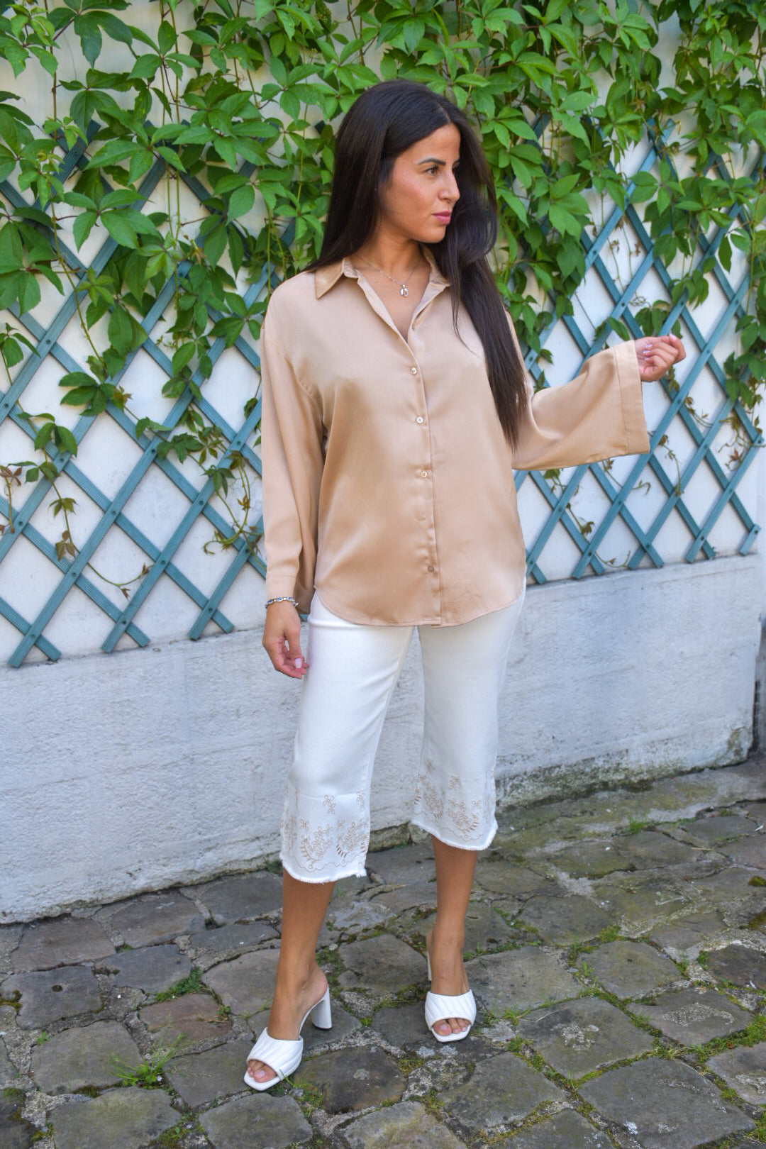Chemise Satinée Beige Champagne