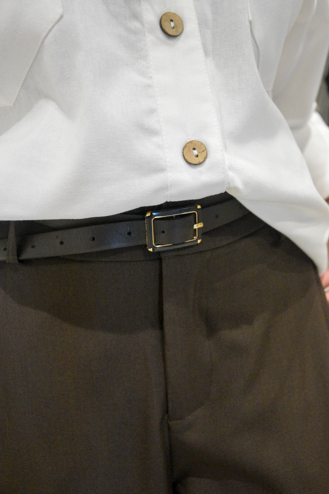 Pantalon Palazzo Chocolat Taille Haute avec Ceinture