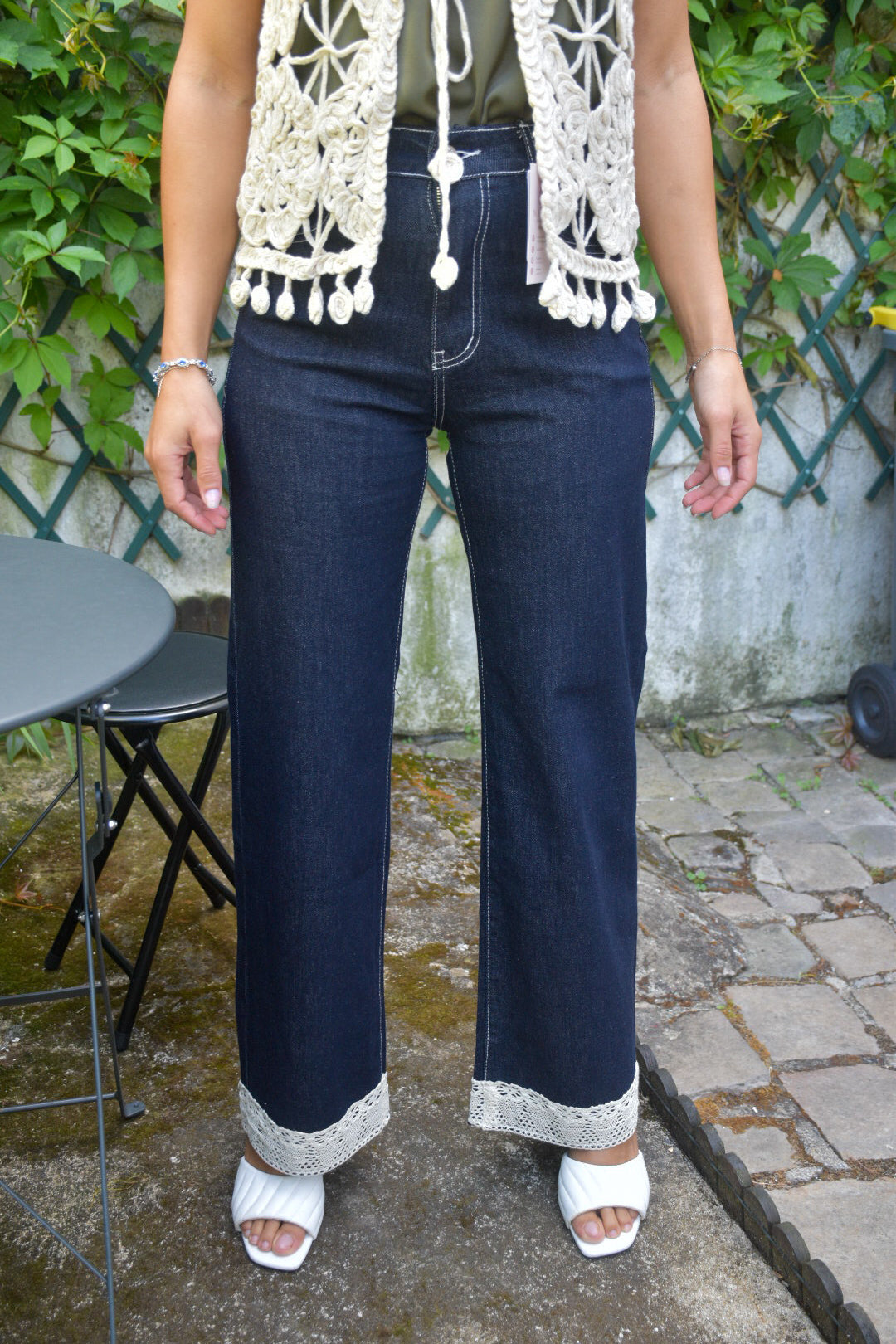 Jean Large Denim Brut Dentelle