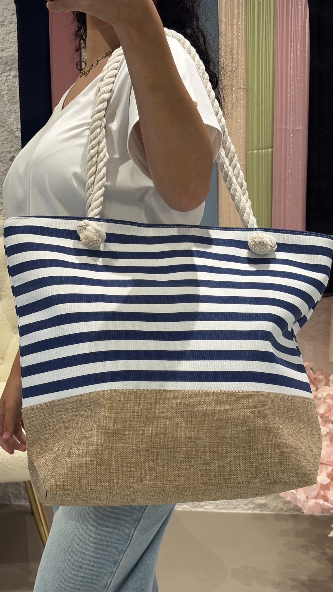 Sac de plage au style marinière intemporel