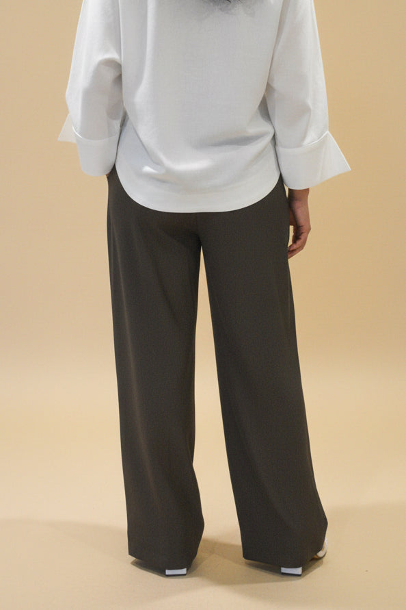 Pantalon Palazzo Chocolat Taille Haute avec Ceinture