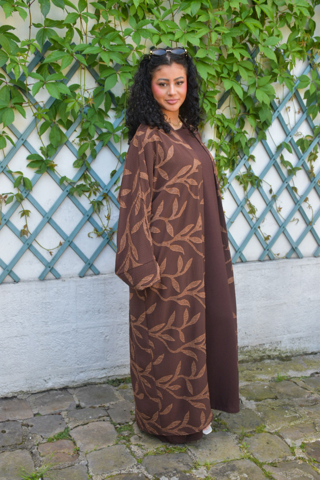 Robe Débardeur & Kimono Feuillage Chocolat