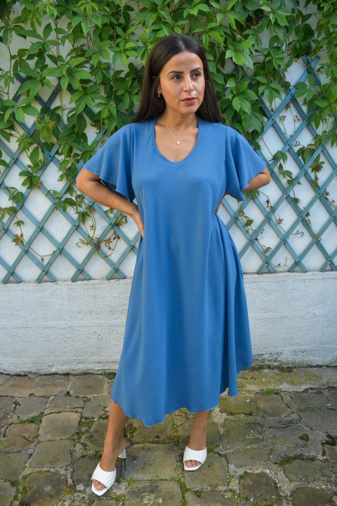 Robe fluide bleu denim