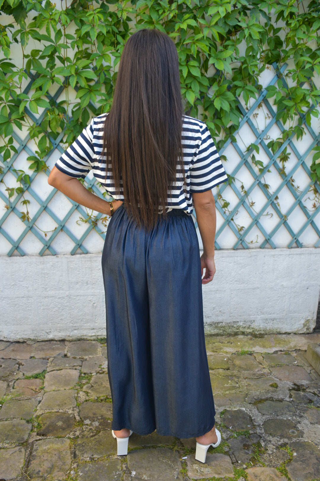 Pantalon large effet jean fluide