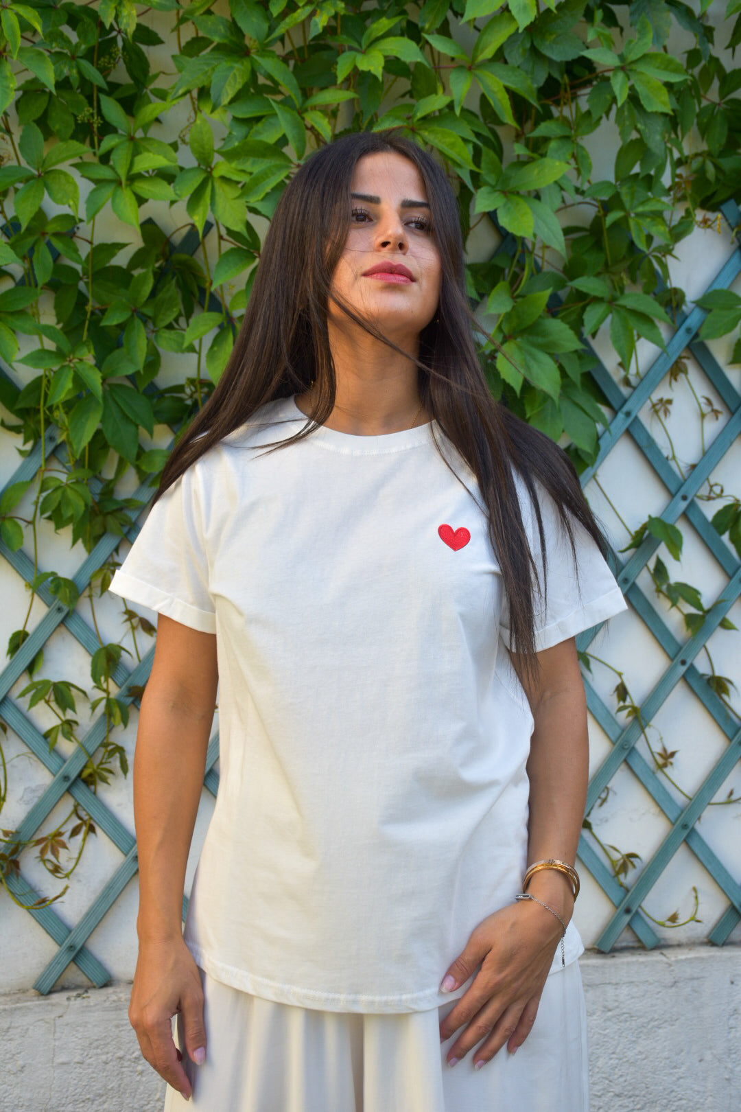 T-shirt blanc cœur brodé