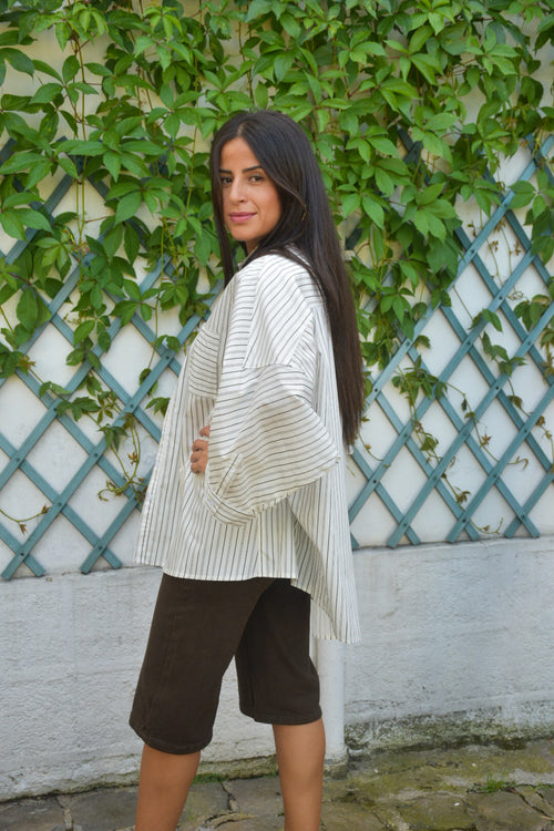 Chemise Oversize Rayée Écru