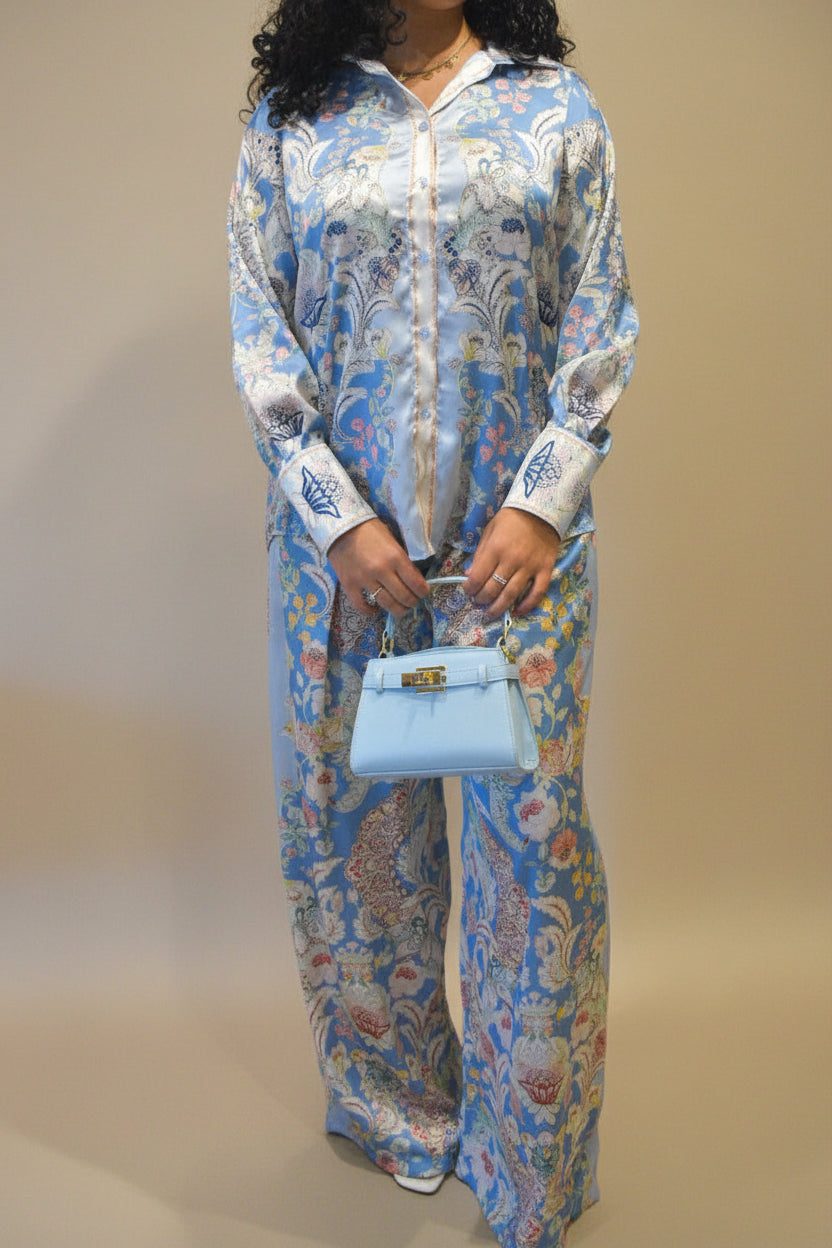 Ensemble Satiné Azur Floral