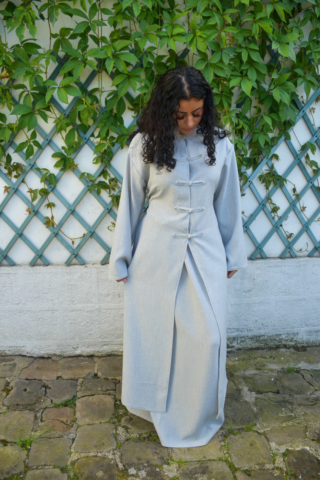 Ensemble jupe longue & kimono long gris
